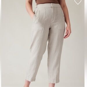 Athleta Voyager Linen Pants Womens 14Tall  Undyed Beige Lightweight Taper Leg